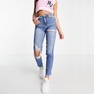 2/$30 Topshop Super-Rip Mom jeans Straight Mid Blue W26 #9276